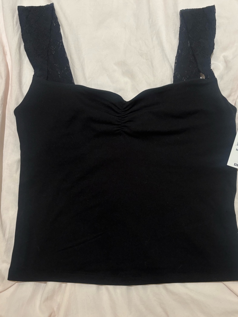 Black Lace-Strap Crop Top